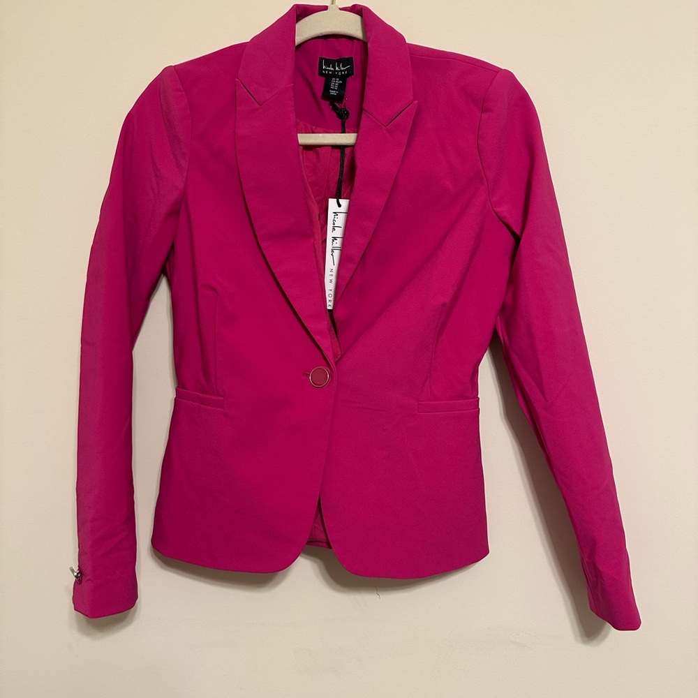 Nicole Miller Pink Fuchsia Stretch One Lined Button Blazer Jacket Sz XS
